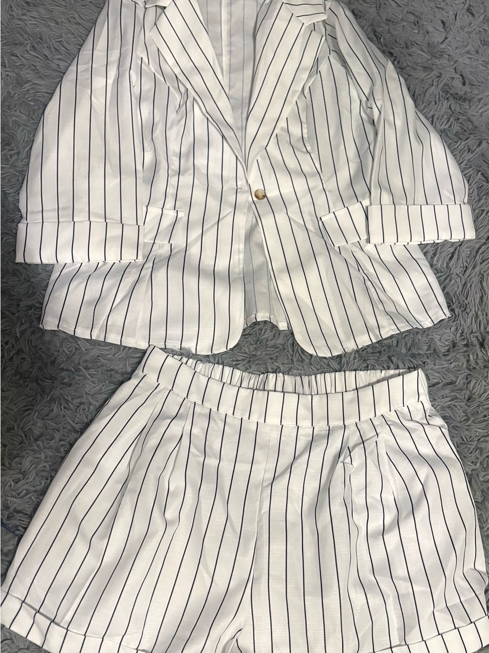 SHEIN White and Black Pinstripe Blazer & Shorts Set